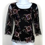 Black Floral Sequin Embellished Mesh Top Size XS-S Whimsygoth Fairy Glamgoth Y2K Photo 0