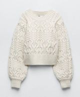 ZARA Cable Knit Pearl Sweater Photo 0