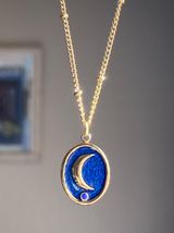 gold stainless steel blue celestial whimsical chic moon necklace🌟 Photo 0