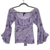 Trixxi Y2K  Mesh Flare Sleeve Top Large Paisley Tie-Back Fairy Grunge Purple Photo 0
