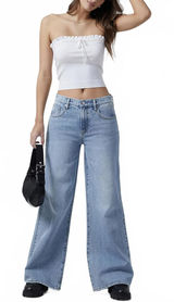 Pacsun Lena Low Rise Super Baggy Jeans Light Indigo Stained NWT Size 27S Photo 0