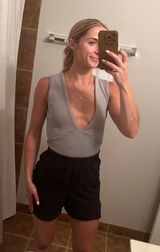 Dance & Marvel Deep V Gray Bodysuit  Photo 0