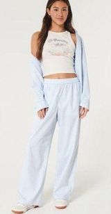 poplin wide leg sleep blue and white pj pants size small. NWOT! Photo 0