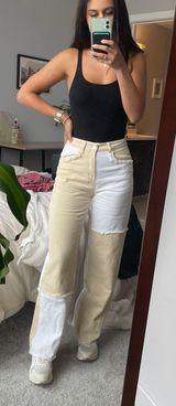 Princess Polly Patchwork White And Tan Jeans Photo 0