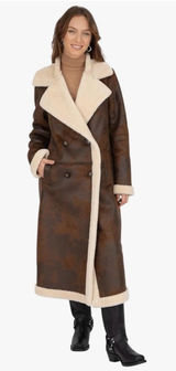 Frye womens Faux Shearling Maxi Double Breasted Coat Size M Photo 0