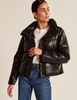 Abercrombie & Fitch A&F Vegan Leather Mini Puffer in Black Photo 0