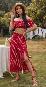 SheIn Off The Shoulder Top With Thigh Spilt Skirt In Yellow Photo 0