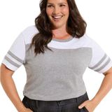 Torrid Super Soft Slub Boat Neck Elbow Sleeve Varsity Tee Photo 0