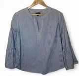 J Crew Black Label Navy Striped Bell Sleeve V Neck Tunic Style Blouse‎ Women 12 Photo 0