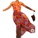 Anthropologie ABEL THE LABEL Floral Orange Pink Halter Maxi Dress Size M Photo 0