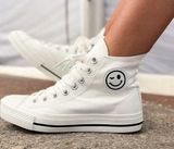 Smiley Patch High Top Canvas Sneakers Size 9 White Photo 0