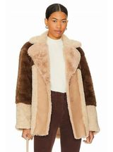 STEVE MADDEN Willow Coat Sherpa Faux Fur Leather Color Block Jacket NWT Medium Photo 0