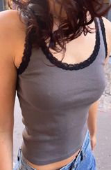 Brandy Melville NWOT Ronnie Long Lace Tank in Grey Photo 0