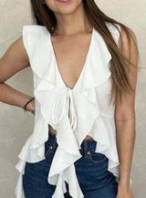Lumiere - White Ruffle Sleeveless Top - Size Medium Photo 0