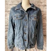 L.L. Bean Women’s Lined Blue Jean Jacket Denim Corduroy Trim Size M Photo 0