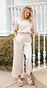 Spanx Women's Beige Cropped Wide-Leg Jumpsuit Size XL Casual Short Sleeve Photo 0