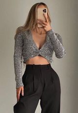 ZARA Silver Sequin Crop Top Photo 0