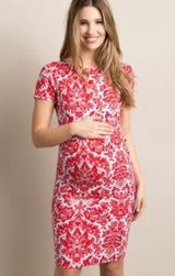 Paisley Midi Dress Rouched Red Size Small Photo 0