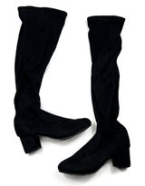 Rogue Black Velour Faux Suede Zip Up Low Chunky Block Heel Knee Boots Size 7 37 Photo 0