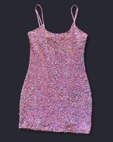 Lucy in the Sky Pink Sequin Homecoming Dress Photo 0