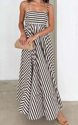Commense Striped Pleated Cami Long Dress size XS Brown Photo 0