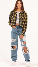 RSQ  Womens Jeans Size 25 Baggy Fit Medium Wash Blue Denim Ripped Holes Destruct Photo 0