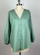 COS  Green V Neck Popover Long Sleeve Top Photo 0