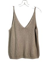 Beige Open Knit Relaxed Fit Sleeveless Minimal V-Neck Tank Top Medium M Photo 0