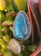 Deep Turquoise Blue Natural Azurite Sterling Silver Gemstone Ring Sz 7.5 Photo 0