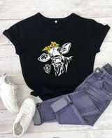 SheIn Black Cow T-Shirt Photo 0