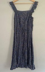 Arizona Jean Company Blue Smocked Midi Sundress Lightweight Casual Summer Floral Photo 0