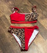 SHEIN Sexy red cheetah, two piece bikini set NEW Photo 0