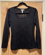 Ambiance Apparel Women Long Sleeve Black Burnout Top Size Large Photo 0