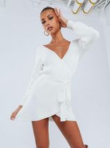Princess Polly White Sweater Wrap Dress Photo 0
