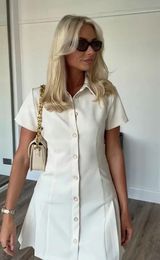 mini dress pleated skirt collar button up ivory casual classic old money Photo 0