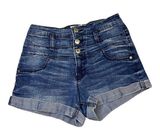 Angel Kiss Medium Wash Button Up Cuffed Jean Shorts - Size 6 Photo 0
