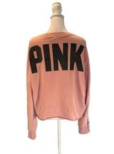 PINK Victoria’s Secret Light Pink w/Black Letters Long Sleeve Cropped Sweatshirt Photo 0