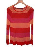 525 America  Striped Open-Knit Sweater Top Long Sleeve Colorful Crew Neck Stripes Photo 0