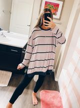 Melloday Pink And Grey Stripe Sweater  Photo 0