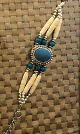 Buffalo Bone Bracelet Beaded Agate Stone Tribal Native American Bracelet Turquoise Blue Photo 0