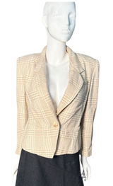Sweet Suit Petite Women's Beige Plaid Blazer Jacket Size 8 Single Button Tan Photo 0