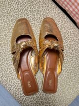 ZARA Gold Mule Sandals Photo 0