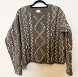 INC Green and White Cabincore 100% Wool Cable Knit Heavy Weight Sweater Photo 0