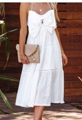 Vici white midi bridal bow cotton vacation casual resort dress‎ size large Photo 0