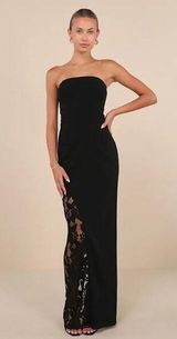 NWOT Lulus Irresistible Attitude Black Strapless Lace Column Maxi Dress Size M Photo 0