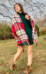 Aerie Holiday Red Plaid Oversized Fringe Scarf Photo 0