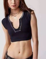 Urban Outfitters Out From Under Go for Gold Navy Blue Seamless Crop Top Photo 0