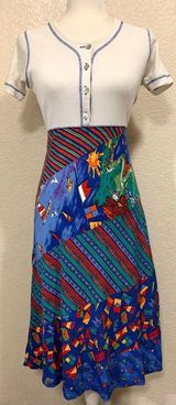 Carole Little  Sport Petites Vintage 80s White Graphic Skirt Button Dress Photo 0