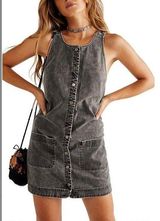 Free People Wilderado On Mute Gray Black Soft Jean Mini Dress Medium Photo 0