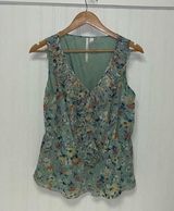 Floral Pastel Ruffle Front Sleeveless Blouse Lauren Conrad Photo 0